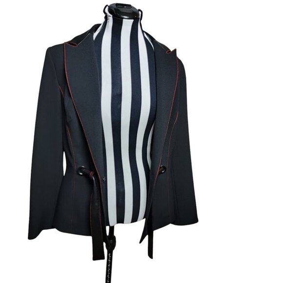 Stunning Alberto Makali Fitted Blazer - Black with Red Stitching & Leather - Picture 4 of 11